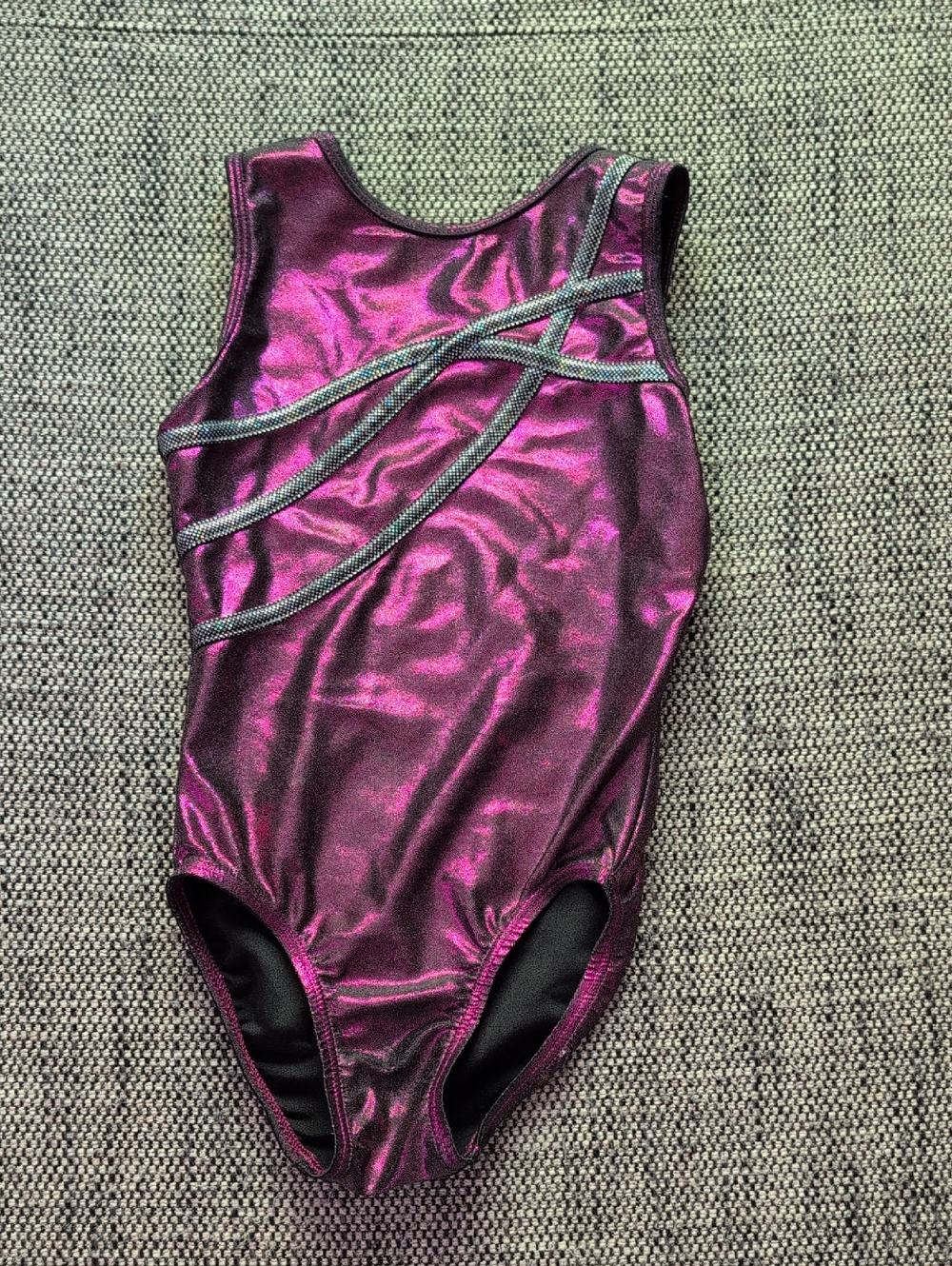 Metallic Magenta Gymnastics Leotard with Silver Accents